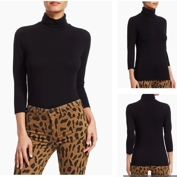 L'Agence Aja 3/4 sleeve Black Turtleneck Top in Black SzPSmall - Picture 4 of 11